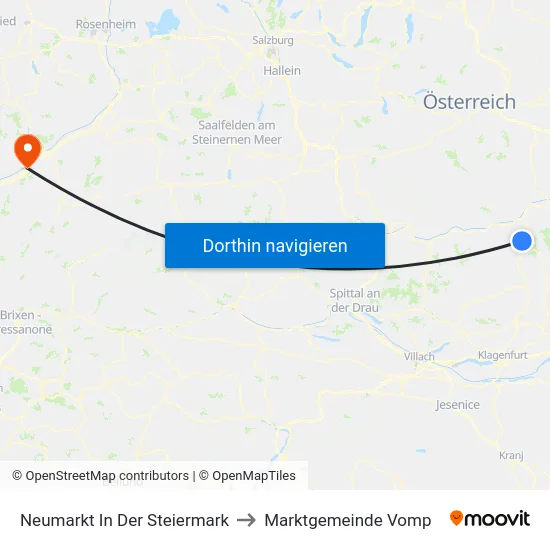 Neumarkt In Der Steiermark to Marktgemeinde Vomp map