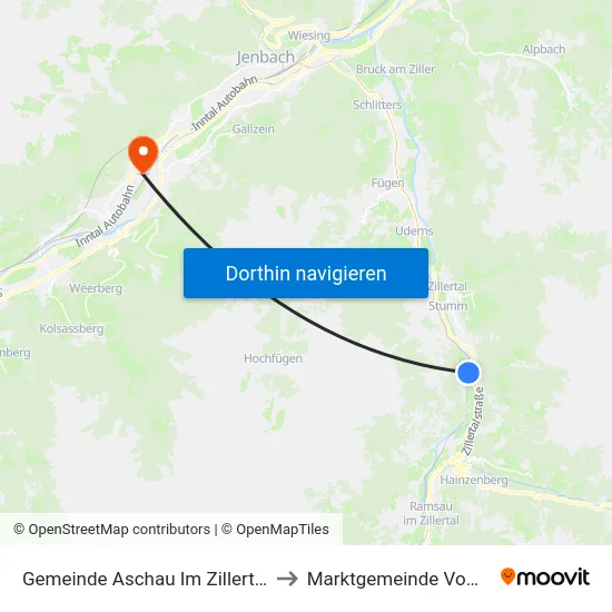 Gemeinde Aschau Im Zillertal to Marktgemeinde Vomp map