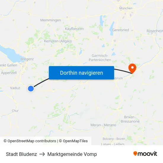 Stadt Bludenz to Marktgemeinde Vomp map