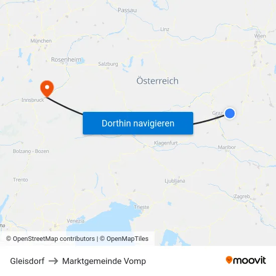 Gleisdorf to Marktgemeinde Vomp map