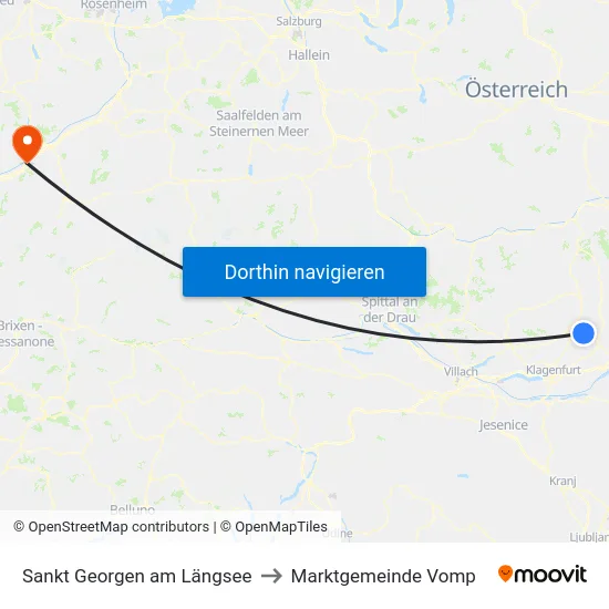 Sankt Georgen am Längsee to Marktgemeinde Vomp map