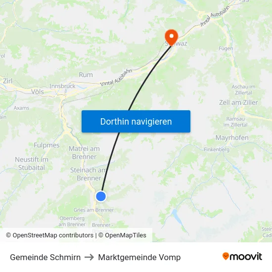 Gemeinde Schmirn to Marktgemeinde Vomp map
