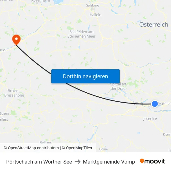 Pörtschach am Wörther See to Marktgemeinde Vomp map