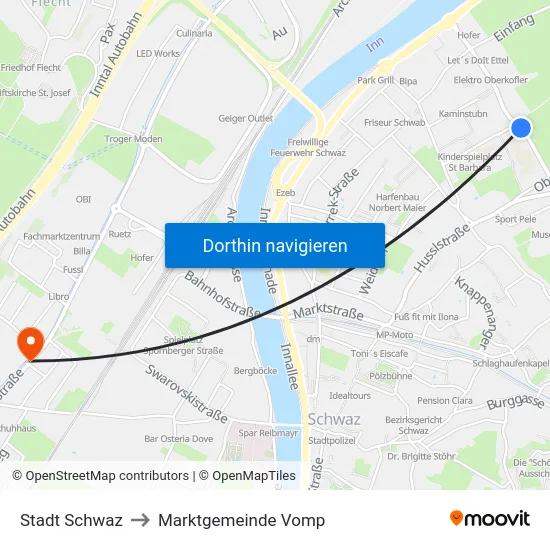 Stadt Schwaz to Marktgemeinde Vomp map