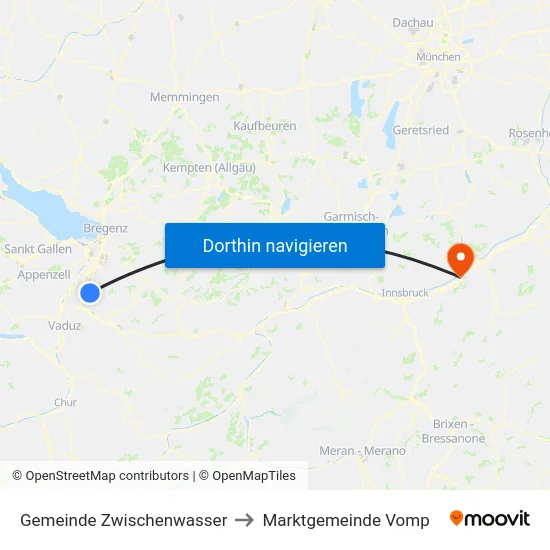 Gemeinde Zwischenwasser to Marktgemeinde Vomp map