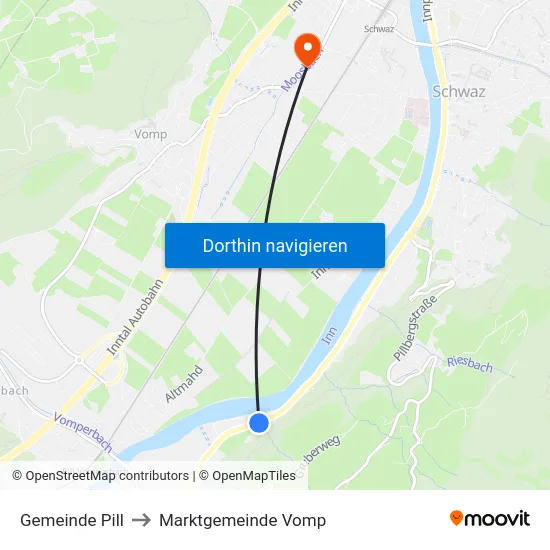 Gemeinde Pill to Marktgemeinde Vomp map