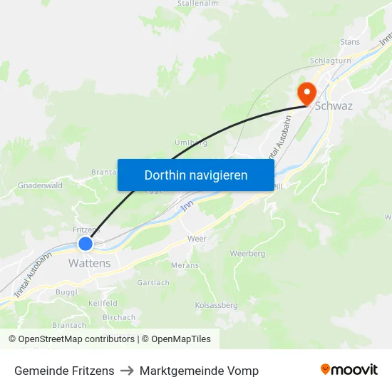 Gemeinde Fritzens to Marktgemeinde Vomp map