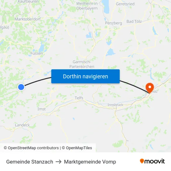 Gemeinde Stanzach to Marktgemeinde Vomp map