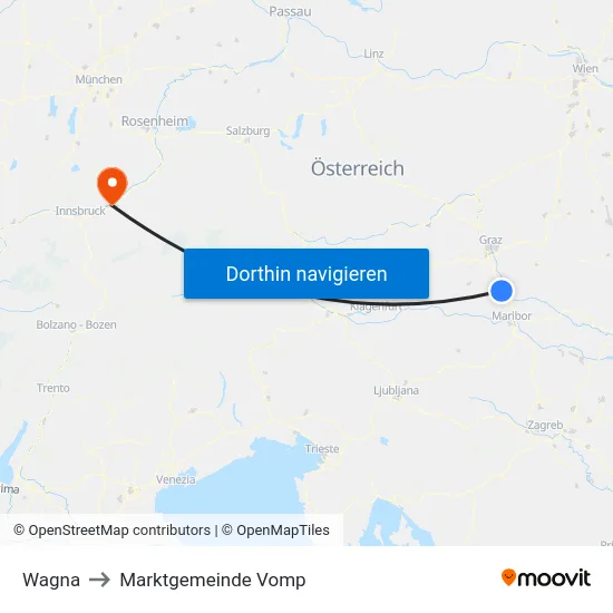 Wagna to Marktgemeinde Vomp map