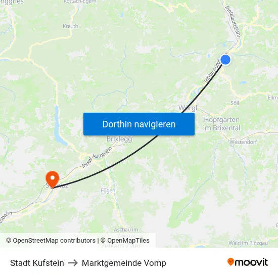 Stadt Kufstein to Marktgemeinde Vomp map