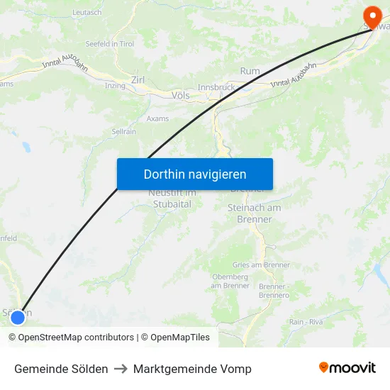 Gemeinde Sölden to Marktgemeinde Vomp map