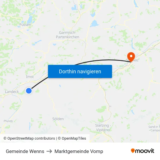 Gemeinde Wenns to Marktgemeinde Vomp map