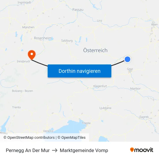 Pernegg An Der Mur to Marktgemeinde Vomp map