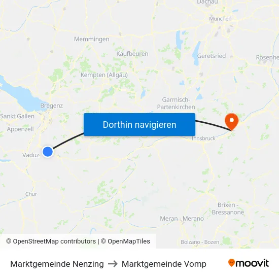 Marktgemeinde Nenzing to Marktgemeinde Vomp map