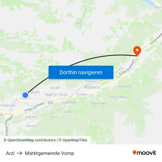 Arzl to Marktgemeinde Vomp map