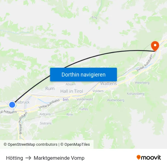 Hötting to Marktgemeinde Vomp map