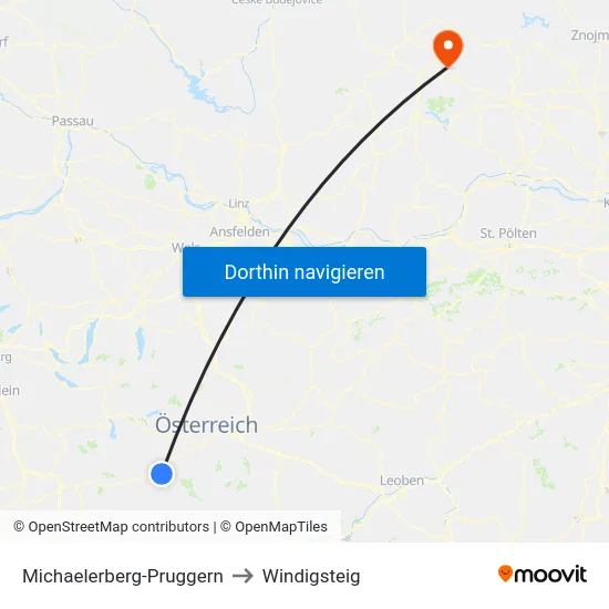 Michaelerberg-Pruggern to Windigsteig map