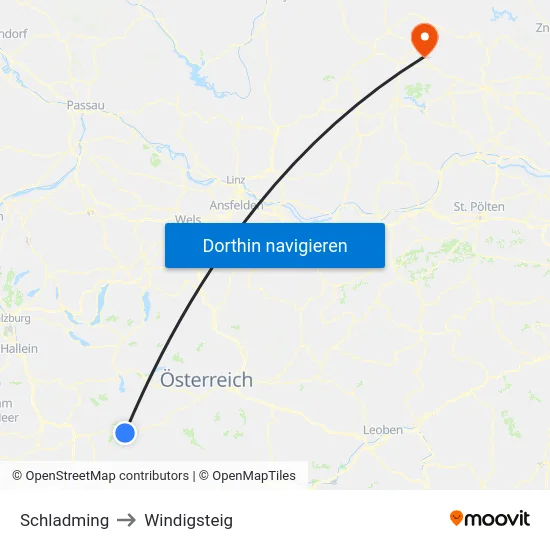 Schladming to Windigsteig map