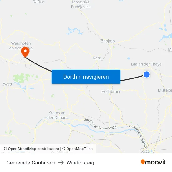 Gemeinde Gaubitsch to Windigsteig map