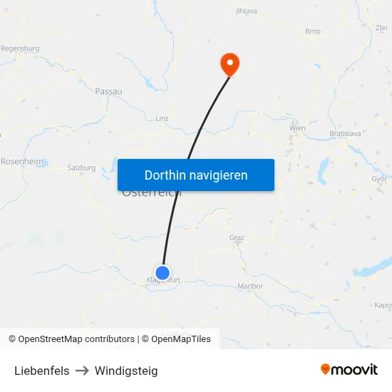 Liebenfels to Windigsteig map