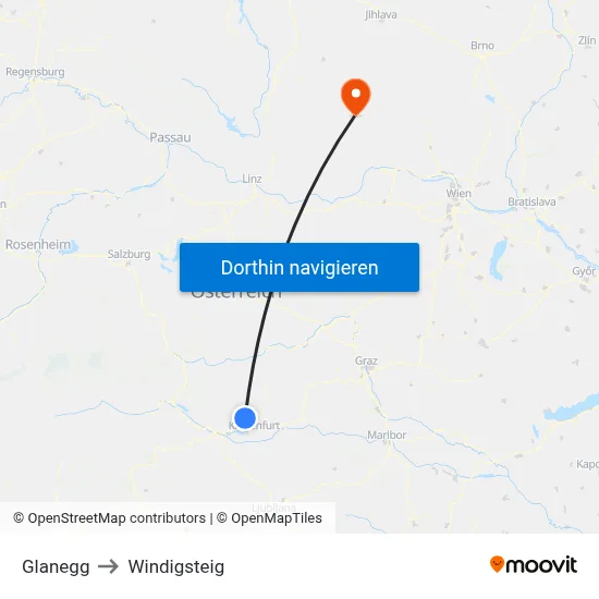Glanegg to Windigsteig map