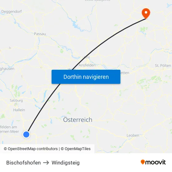 Bischofshofen to Windigsteig map