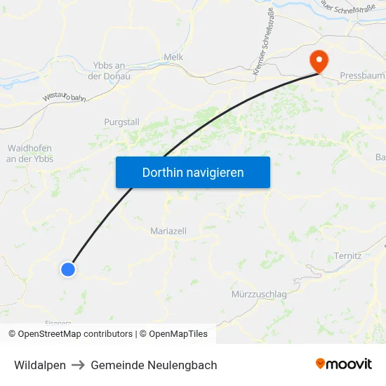 Wildalpen to Gemeinde Neulengbach map