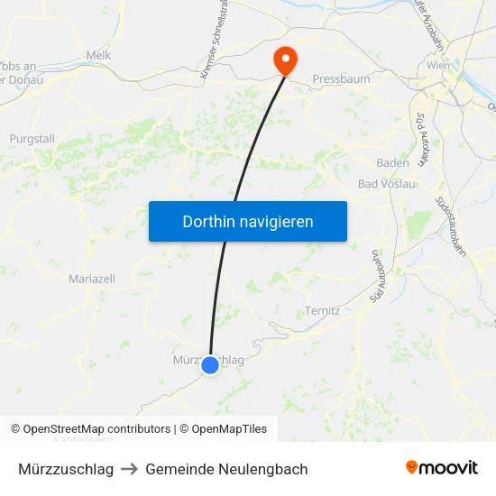 Mürzzuschlag to Gemeinde Neulengbach map