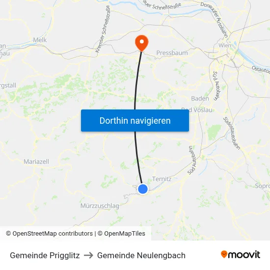 Gemeinde Prigglitz to Gemeinde Neulengbach map