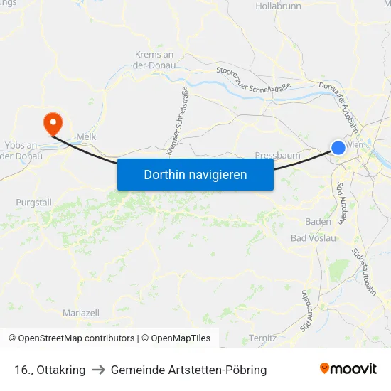 16., Ottakring to Gemeinde Artstetten-Pöbring map