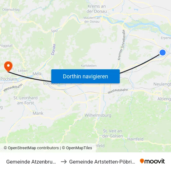 Gemeinde Atzenbrugg to Gemeinde Artstetten-Pöbring map