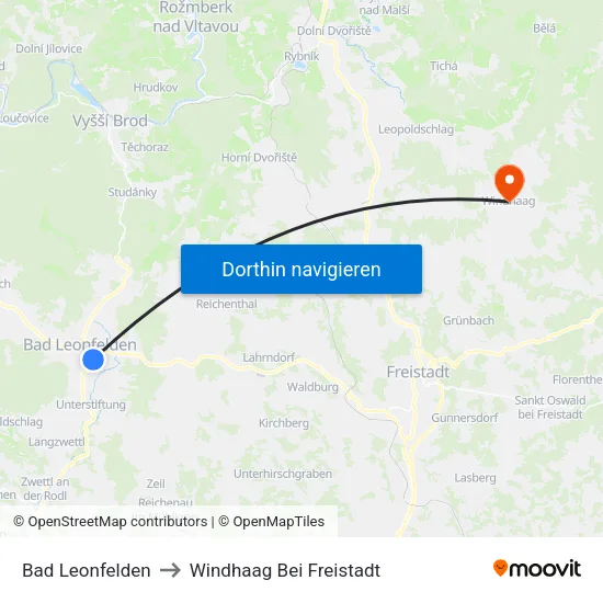 Bad Leonfelden to Windhaag Bei Freistadt map