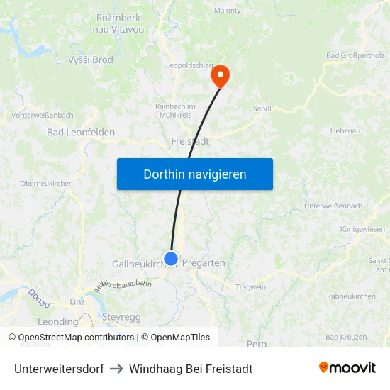 Unterweitersdorf to Windhaag Bei Freistadt map