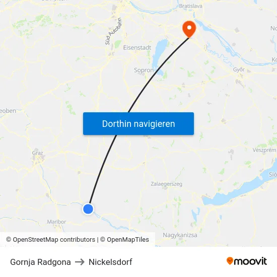Gornja Radgona to Nickelsdorf map