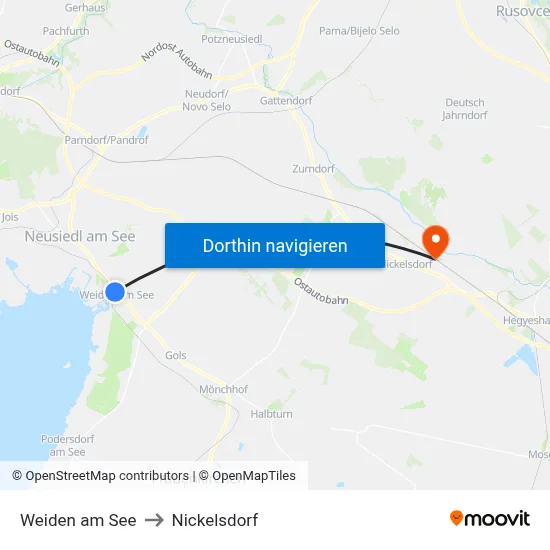 Weiden am See to Nickelsdorf map