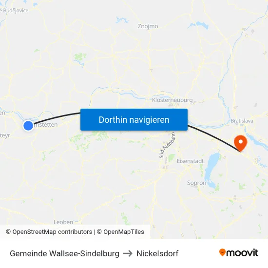 Gemeinde Wallsee-Sindelburg to Nickelsdorf map