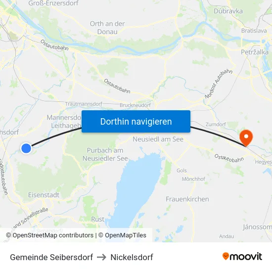 Gemeinde Seibersdorf to Nickelsdorf map