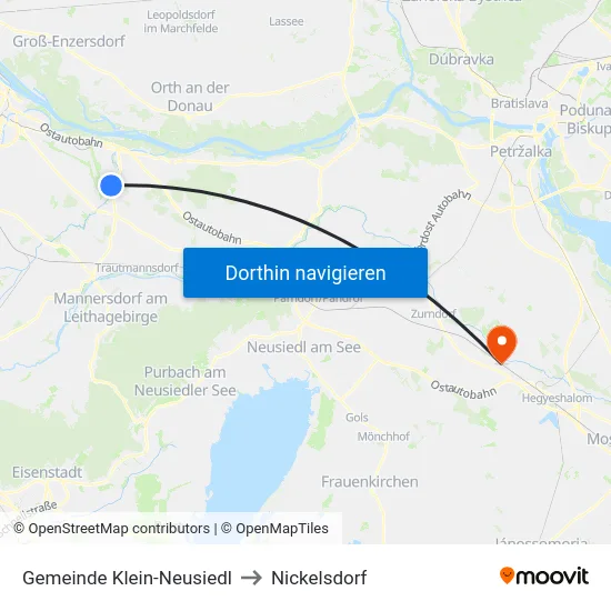 Gemeinde Klein-Neusiedl to Nickelsdorf map