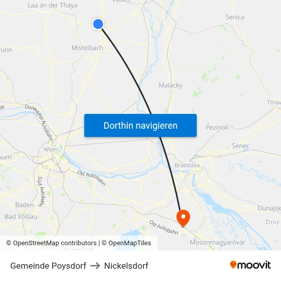 Gemeinde Poysdorf to Nickelsdorf map