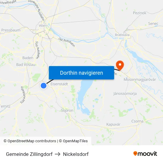 Gemeinde Zillingdorf to Nickelsdorf map