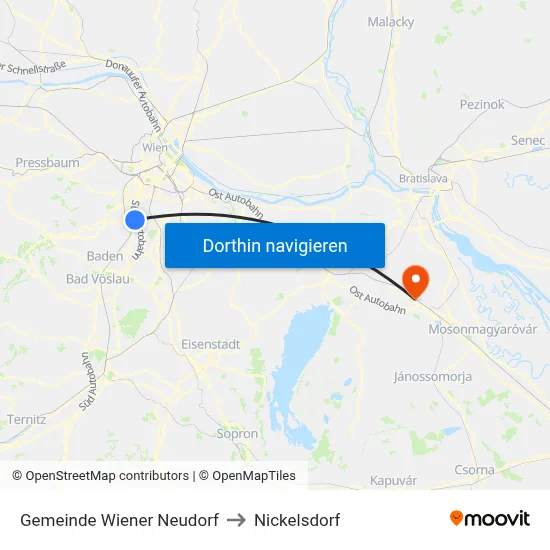 Gemeinde Wiener Neudorf to Nickelsdorf map