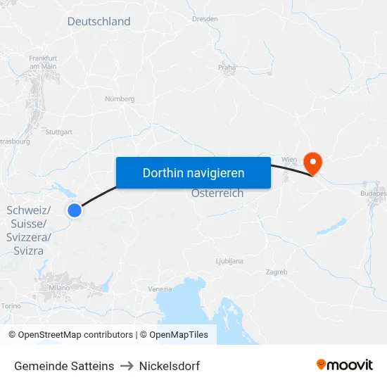 Gemeinde Satteins to Nickelsdorf map