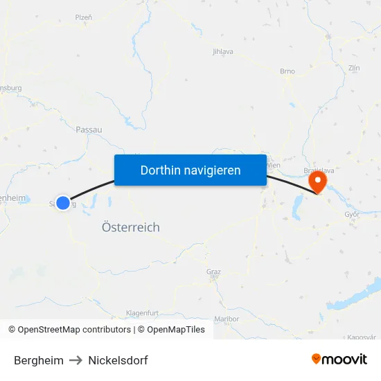 Bergheim to Nickelsdorf map