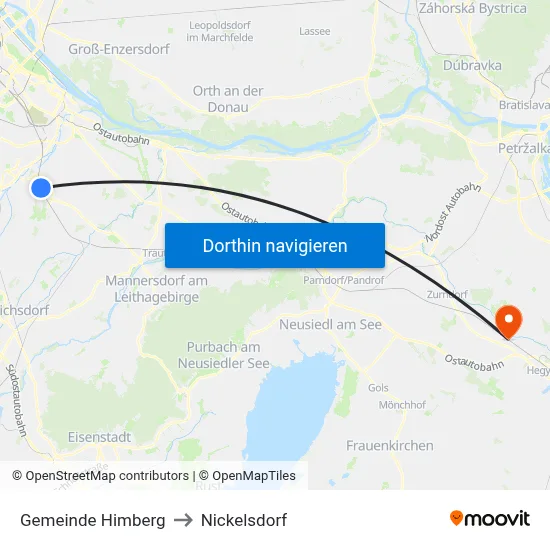 Gemeinde Himberg to Nickelsdorf map