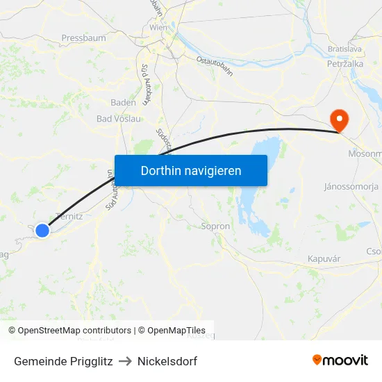 Gemeinde Prigglitz to Nickelsdorf map