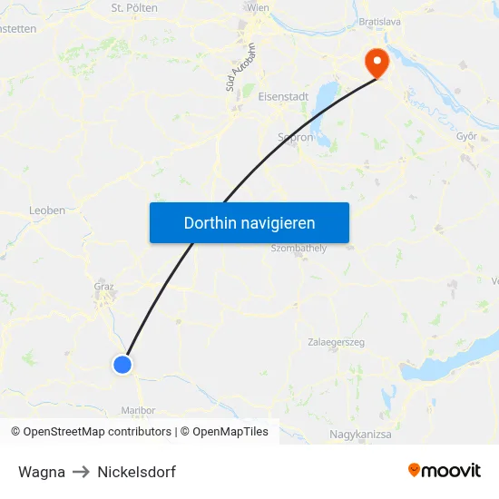 Wagna to Nickelsdorf map