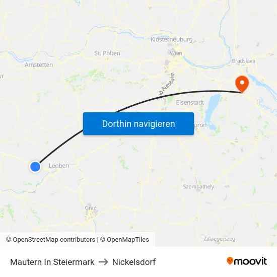 Mautern In Steiermark to Nickelsdorf map