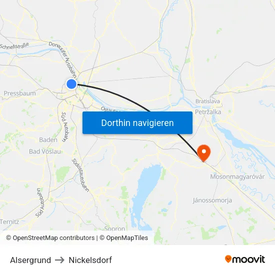 Alsergrund to Nickelsdorf map