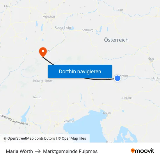 Maria Wörth to Marktgemeinde Fulpmes map