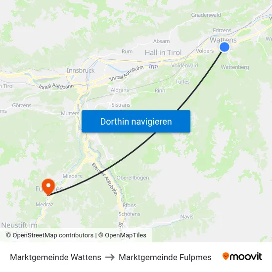 Marktgemeinde Wattens to Marktgemeinde Fulpmes map